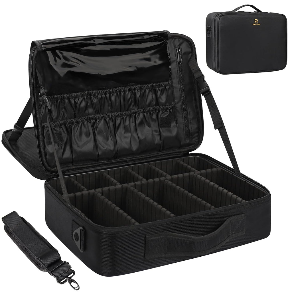 Large Makeup Case, 3 Layers Makeup Bag Cosmetic Organizer Brush Bag Barber Train Case Makeup Artist Box for Hair Curler Hair Straightener Brush Set and Cosmetics
