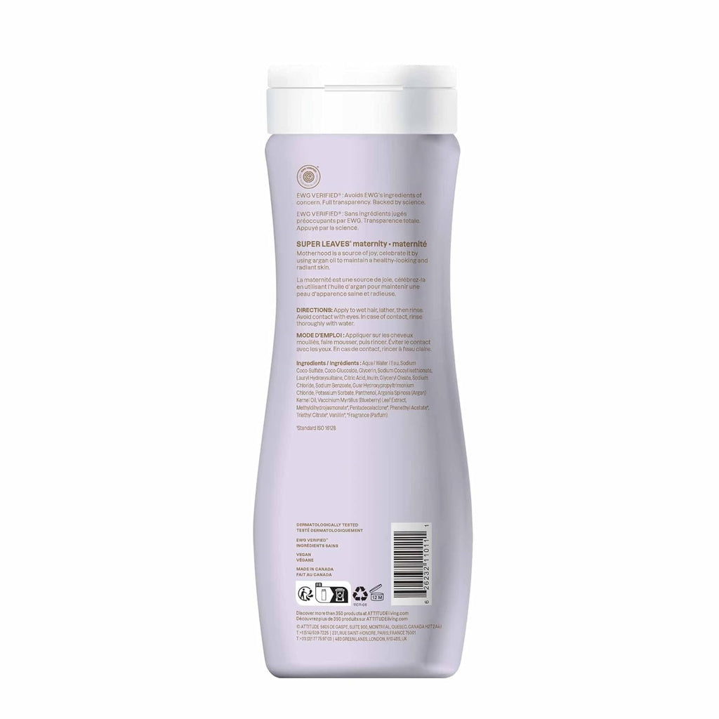 ATTITUDE Pregnancy Shampoo, EWG Verified, Dermatologically Tested, Plant and Mineral-Based, Vegan Maternity Products, Argan Leaf Extract, 16 Fl Oz