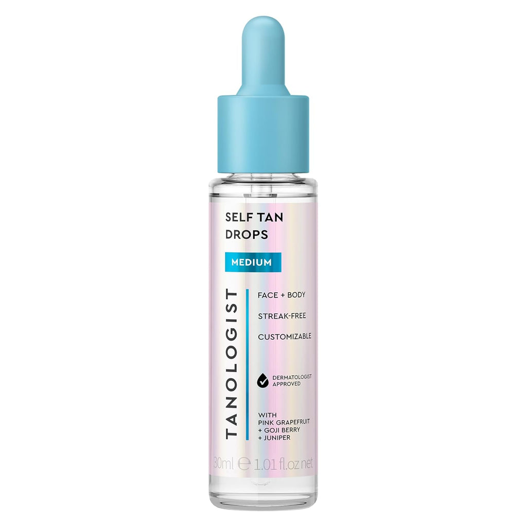 Medium Self Tan Drops, Streak-Free Body & Face Tanning Drops, No Fake Tan Smell, for Moisturizer & Lotion, Bronzing Face Tanner, Skincare Ingredients, Vegan, 1.01 Fl. Oz/30 Ml Bottle